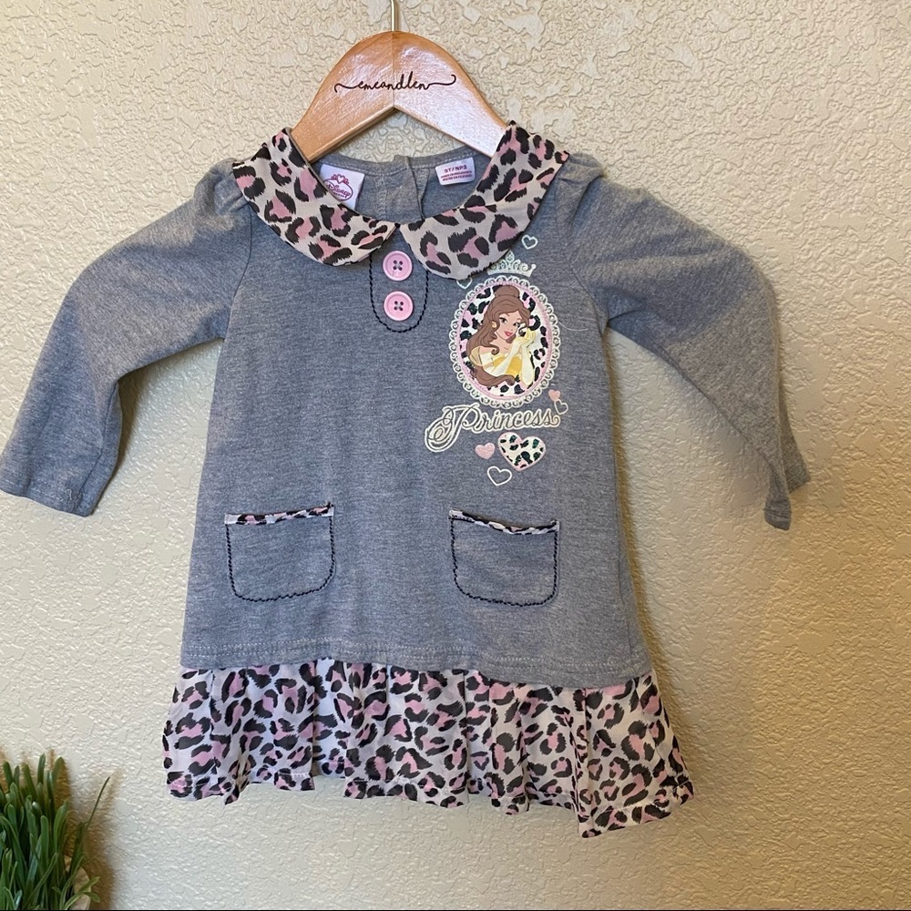 Disney‎ Beauty and the Beast dress 3T grey Peter Pan collar animal print